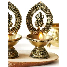 The Spiritual Living Set Of 2 Yellow Textured Laxmi Ganesh Diya-picture-29