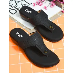 THE STHAPAK BLESS YOUR FEET Women Black Solid Synthetic T-Strap Flats-picture-22