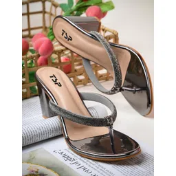 THE STHAPAK BLESS YOUR FEET Women Grey Synthetic Leather Block Heels-picture-31