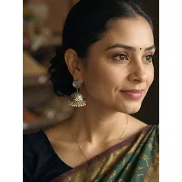 The Style Courtyard Artificial Stones Studded And Ghungroo Beaded Oxidised Dome Jhumkas-picture-23