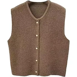 the style sutra Women Knit Cardigan Vest Button Waistcoat for Commuting Indoor Office Coffee-picture-30