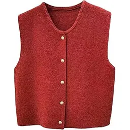 the style sutra Women Knit Cardigan Vest Button Waistcoat for Commuting Indoor Office Red-picture-29