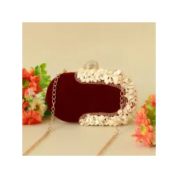 THE TAN CLAN Maroon Sea Shells Embellished Clutch with Detachable Chain Strap-picture-30
