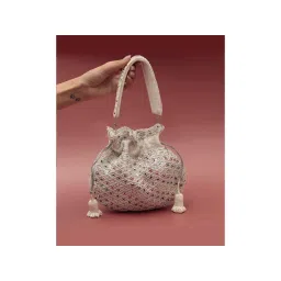 THE TAN CLAN White Sequined Potli Bag with Detachable Handle-picture-33