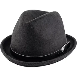 the tie hub Black Fedora Hat – Wide Brim Felt Hat with Black Belt for Men-picture-47