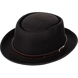 the tie hub Black Fedora Hat with Brown Belt – Classic Wide Brim Felt Hat-picture-46