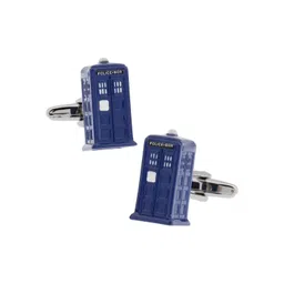 The Tie Hub Blue & Silver-Toned Quirky Rhodium-Plated Cufflink-image-16