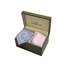 The Tie Hub Men Accessory Gift Set of Paisley Silk Necktie with Light Pink Pocket Square-picture-12