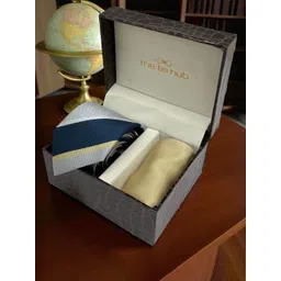 The Tie Hub Men Accessory Gift Set Stripe Microfiber Necktie with Cream Pocket Square-picture-32