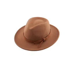 The Tie Hub Men Brown Cowboy Solid Fedora Hat-picture-33