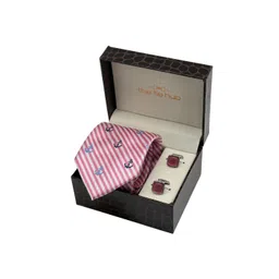 The Tie Hub Men Pack Of 2 Conversational Necktie with Pink Cufflinks Accessory Gift Set-picture-38