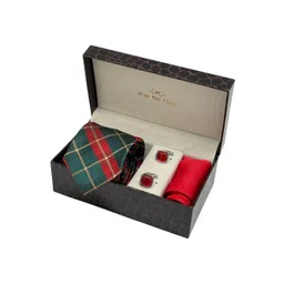 The Tie Hub Men Pack Of 3 Check Necktie WithEnamel Cufflinks & Pocket Square-picture-23