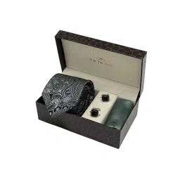 The Tie Hub Men Paisley Necktie with Cufflinks & Pocket Square Accessory Gift Set-picture-15