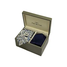 The Tie Hub Men Paisley Silk Necktie with Navy Blue Pocket Square Gift Set-picture-21
