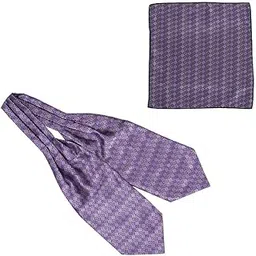 the tie hub Men's Ascot Geomatrical Purple Microfiber Cravat Tie and Pocket Square Combo Set-picture-11
