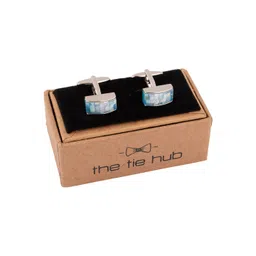 The Tie Hub Printed Rhodium-Plated Rectangle Cufflink-image-27