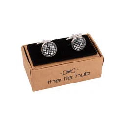 The Tie Hub Rhodium-Plated Printed Round Cufflinks-image-26
