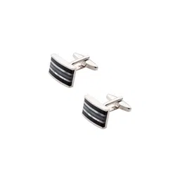 The Tie Hub Rhodium-Plated Silver-Toned & Black Cufflinks-image-43