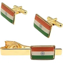 the tie hub Tri Color India Flag Multi-Design Shape Cufflinks and Tie Bar Set for Men-picture-13