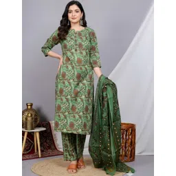 The Tinge Floral Printed Thread Work Notch Neck Straight Pure Cotton Kurta Set & Dupatta-picture-29
