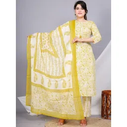 The Tinge Women Floral Printed Regular Pure Cotton Kurti With Pyjamas & Dupatta-picture-32