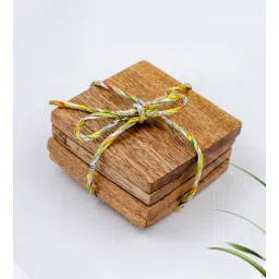 Hand Carved Brown Mango Wood (Set of 4) Table Coaster-image-26