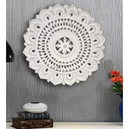 Hand Crafted Wooden Round Wall Art In White-image-25