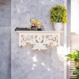 THE URBAN STORE Shelf Wooden Wall Mounted Distressed White Color 45 x 15 X 20 CM Pack of One French Country Style Elegantly Floral Hand Crafted for Home and Office Decor TUSSLF14-image-13