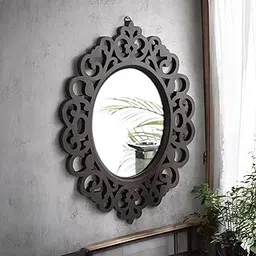 THE URBAN STORE Wall Mirror Wooden Walnut Color 18"x14" Pack of One Victorian Style Elegantly Hand Crafted Floral Carving Mirror for Home and Office Décor TUSMR47-image-1