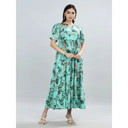 THE VASILIKI Floral Printed Green V-Neck Midi Dress-picture-23