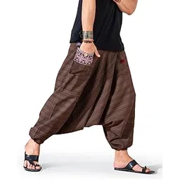 The Veshti Company Cotton Baggy Pants Drop Crotch Harems for Men's Loose Boho Oversized Striped Meditation Yoga Pant with Pocket-picture-54