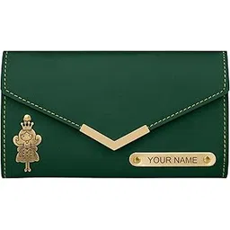 the wallet store Personalized Ladies Clutch with Name & Charm | Made of Cruelty-Free Leather | Best Gift For Wife, Sister, Mother, Girlfriend (Green)-picture-12