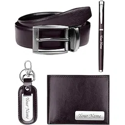 the wallet store Personalized Wallet, Pen, Key Chain & Belt Gift Set for Men | Vegan Leather | with Name | Best Gift for Brother, Husband, Father, Boyfriend (WL-KC-BT-PN-BRN)-picture-11