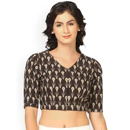 THE WEAVE TRAVELLER Kalamkari Printed Cotton Saree Blouse-picture-34