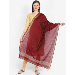 THE WEAVE TRAVELLER Maroon & Gold-Toned Woven Design Dupatta-picture-20
