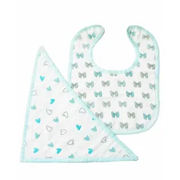 The White Cradle 100% Organic Cotton Feeding Bibs Bow & Heart Print Pack of 2 - Off White Blue-picture-16