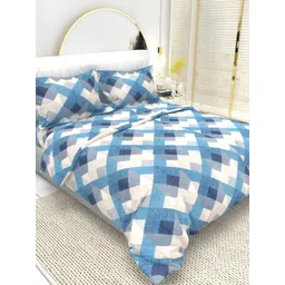 THE WHITE MOSS White & Blue 210 TC Queen Bedsheet with 2 Pillow Covers-picture-18