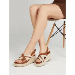 The White Pole Brown Stylish Cross Strap Wedges Heels for Women-picture-27