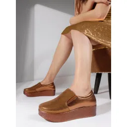 The White Pole Copper Platform Heel Stylish Loafers for Women-picture-34