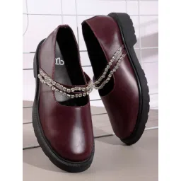 The White Pole Maroon Embellished Trendy Flat Loafers for Women-image-4