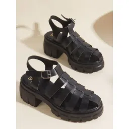 The White Pole Women's Black Ankle Strap Sandals-picture-31