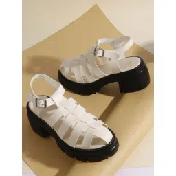 The White Pole Women's White Ankle Strap Sandals-picture-45