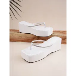 The White Pole Women's White Thong Wedges-picture-46