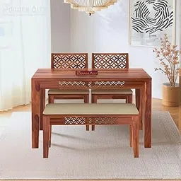 THE WOODEN CITY Solid Sheesham Wood Dining Table 4 Seater Dining Table Set with 2 Chairs & 1 Bench Dinner Table Set for Dinning Room Home & Hotel and Office|Modern Dining Room Set (Honey, 4 Seater)-picture-22