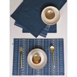 The Yard House 4Pc Blue& White Woven Designed Cotton Rectangular Anti-Slip Table Placemats-picture-36