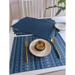 The Yard House 6Pc Blue Woven Designed Cotton Rectangular Anti-Slip Table Placemats-picture-38