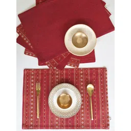 The Yard House 6Pc Red & White Woven Designed Cotton Rectangular Anti-Slip Table Placemats-picture-34