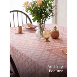 The Yard House Pink Ethnic Motifs Printed Anti-Slip Cotton 8-Seater Table Cover image 4