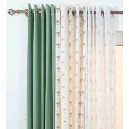 the yellow dwelling Green Cotton Solid 5.5Ft Semisheer Eyelet 6 Window Curtains-picture-13