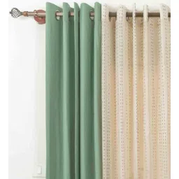 the yellow dwelling Green Cotton Solid 7.5Ft Semisheer Eyelet 4 Door Curtains-picture-12